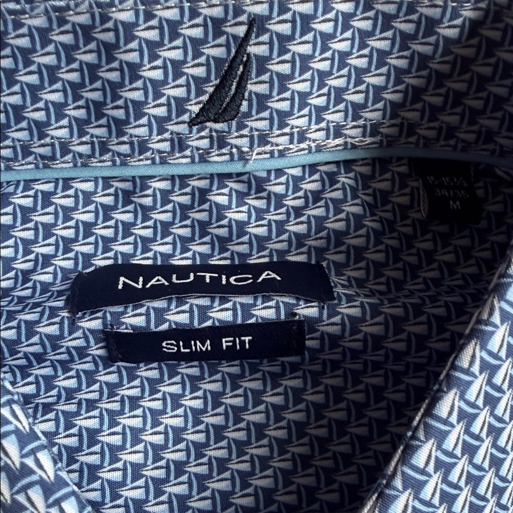 Nautica Men's Geometric Blue Dress Shirt.‎  CAJA #2 A - Picture 9 of 10